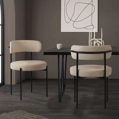 2 Chaises de salle à manger rondes rembourré en tissu teddy marron avec dossier - Photo 1/4