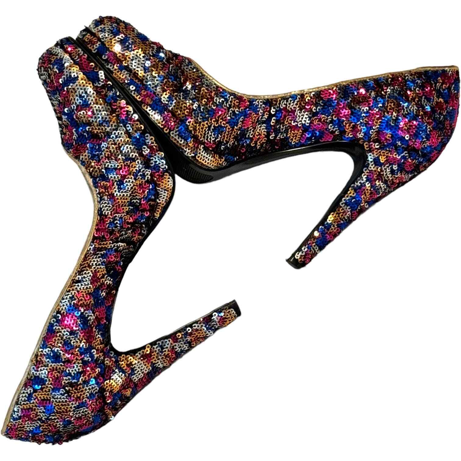Nine West Multicolored Sequin Platform Heels Size… - image 6