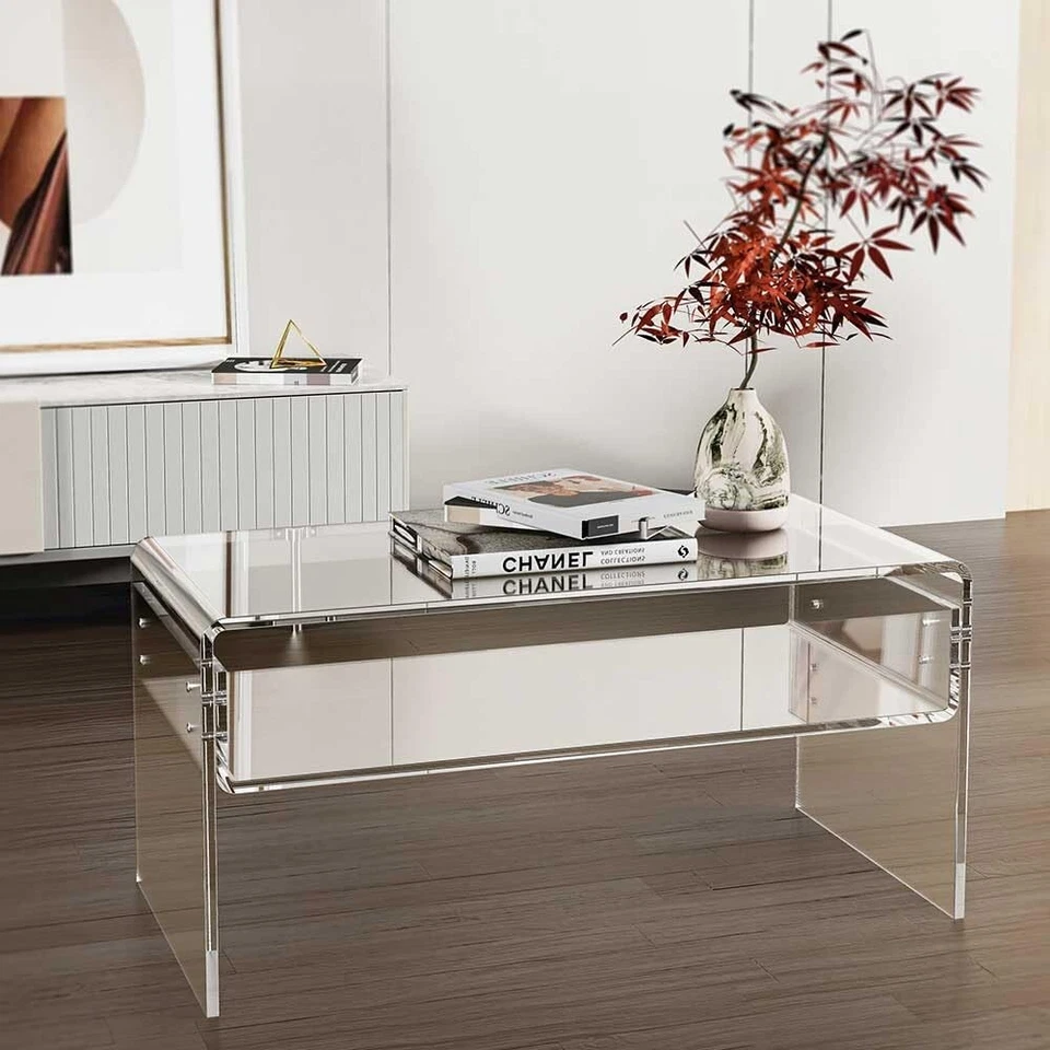 Clear Acrylic Coffee Table with Storage Shelf, 31.5" L x 15" W x 15.7'' H Office - Image 4 of 4