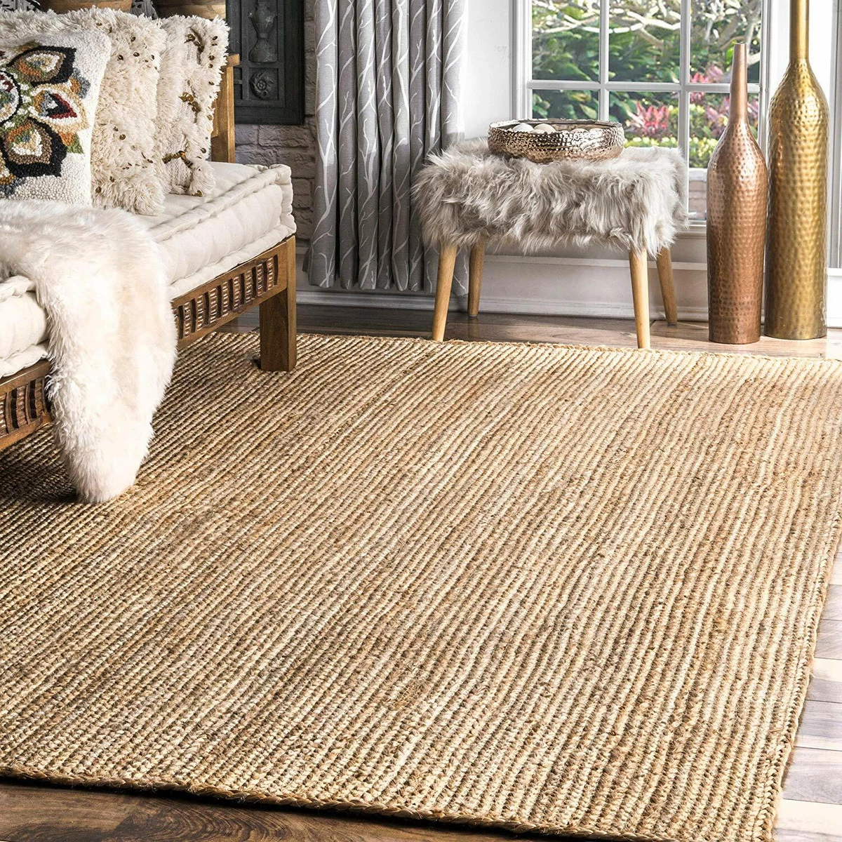 Rug Jute Carpet 100%Natural Jute Rectangle Area Carpet Handmade Reversible  Rug