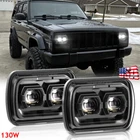Pair 7x6" 5x7" Rectangle LED Hi-Lo Beam Headlights for Jeep Cherokee XJ YJ Truck