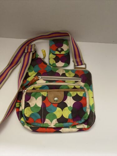 Lily Bloom Geometric Crossbody Bag Nylon Wide Strap Five Pockets With Accessory - Afbeelding 1 van 17