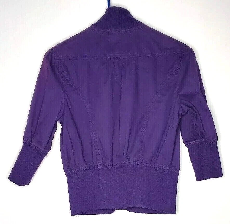 Miley Cyrus MAXazria Girl L Jacket Purple Snap Front Pockets Band Waist Sleeves  - Image 2 of 4
