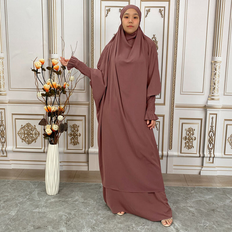 Ramadan Overhead Kaftan Abaya Women Prayer Dress Set Muslim Burqa Modest Robe image 9