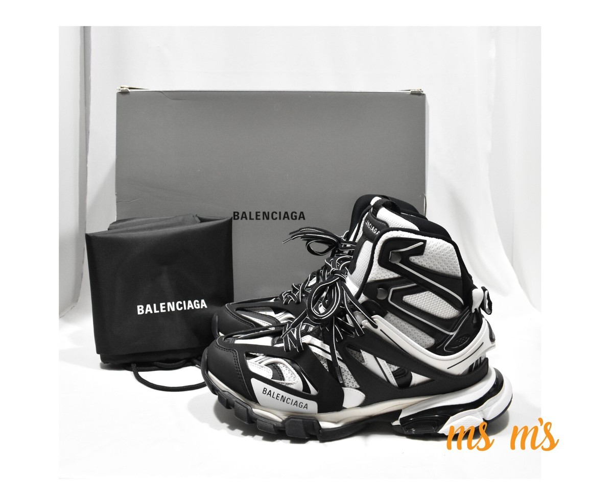 NIB BALENCIAGA NOIR Leather Track High Top Hiking Sneakers NIB BALENCIAGA BLANC/NOIR Leather Track High Top Caged  main image 2