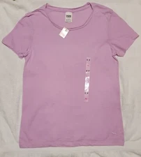 Victoria's Secret PINK Raw Edge Trim Collar Embroidered Dog Tshirt Small NWT