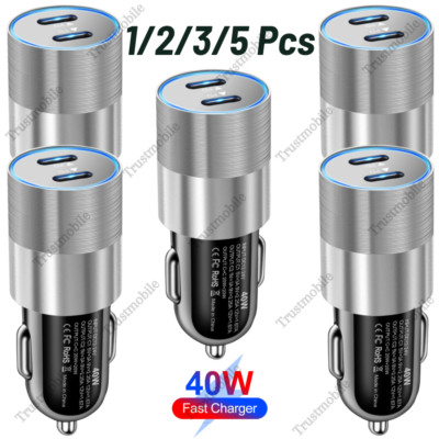 40W Dual USB C Car Charger Fast Charging Adapter Type C For iPhone iPad Android