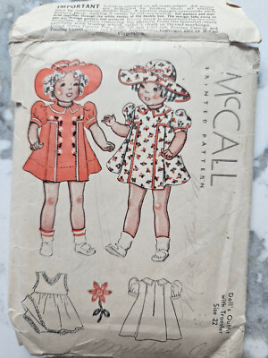 McCall Tiny Doll Clothes Sewing Pattern Sample Dress & Hat for 22'' Doll Uncut
