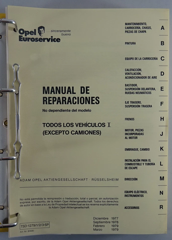 Manual De Taller Opel Kadett, Ascona, Rekord, Manta, Senator, Monza Estado 1979 - Imagen 3 de 4