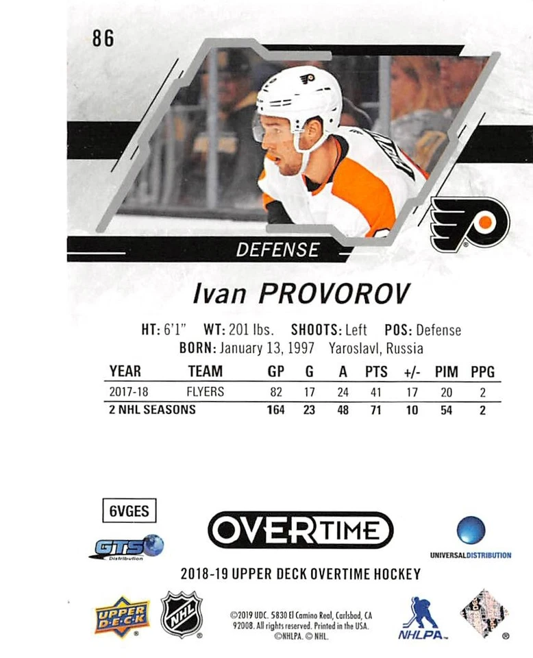 2018-19 Upper Deck Overtime Red #86 Ivan Provorov /99 - Image 2 of 2