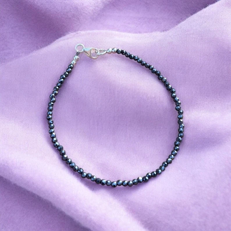 Hermosas pulseras de cuentas redondas facetadas de pirita de 2-3 mm de 6-8"" para hombres y mujeres Foto 4 de 4