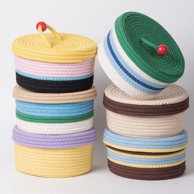 Dustproof Woven Storage Bin With Cover Home Office Desktop Organization Basket
