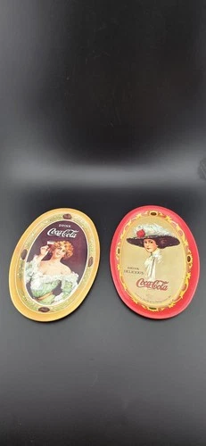 Set of  Vintage Coca-Cola Metal Tip Trays, 1908 Hilda Clark & 1909 Betty Designs