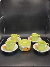Ernestine Salerno Italy Set Of Four 2oz Expresso Cups And Saucers Butter Keeper