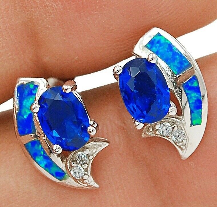 Australian Opal Inlay 925 Solid Sterling Silver Earrings Jewelry OE8
