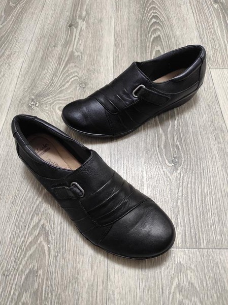 Women Clarks Heels Black Leather 39 #7A7Q