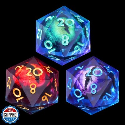 YEMEKO 3Pcs D20 Dargon Eye 22mm Liquid Core DND Dice Set with 3 Color 22mm Gr
