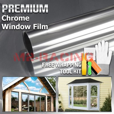Silver Chrome Window Tint One Way Mirror Film UV Heat Reflective Home Office DIY