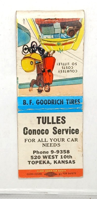 Vintage TULLES Conoco Service advertising matchbook Topeka, KS