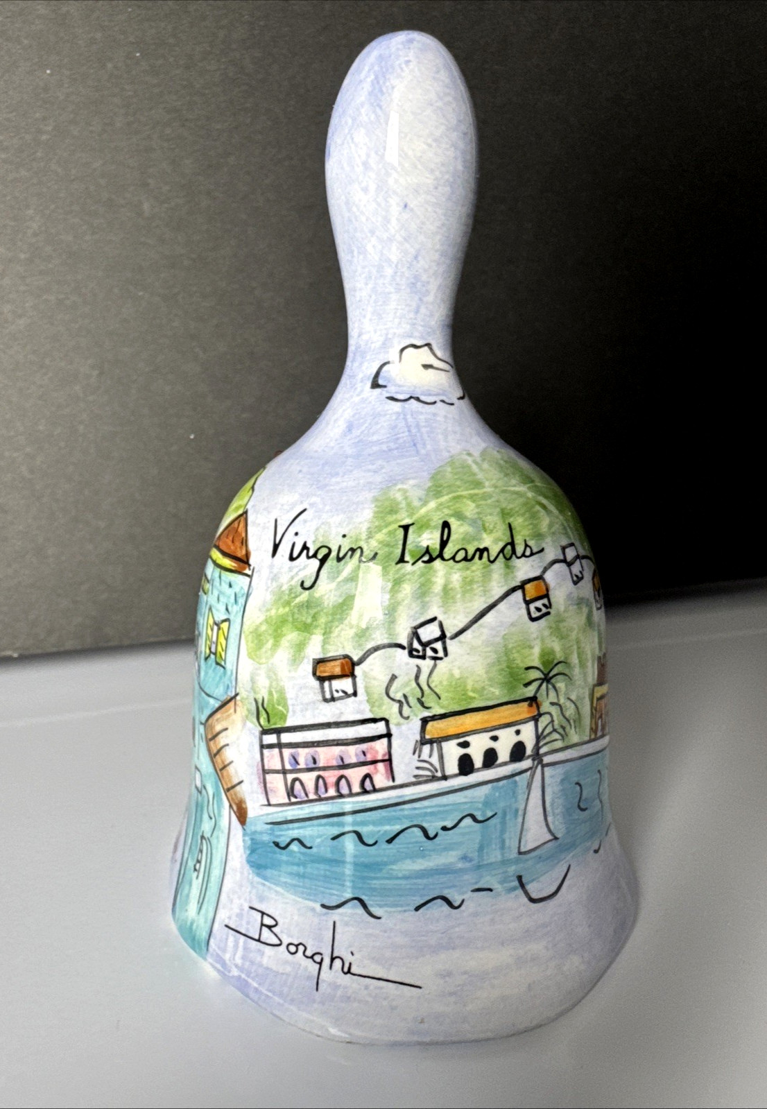 Vintage St. Thomas Virgin Islands Souvenir Bell Hand Painted Borghi Ceramic 5"