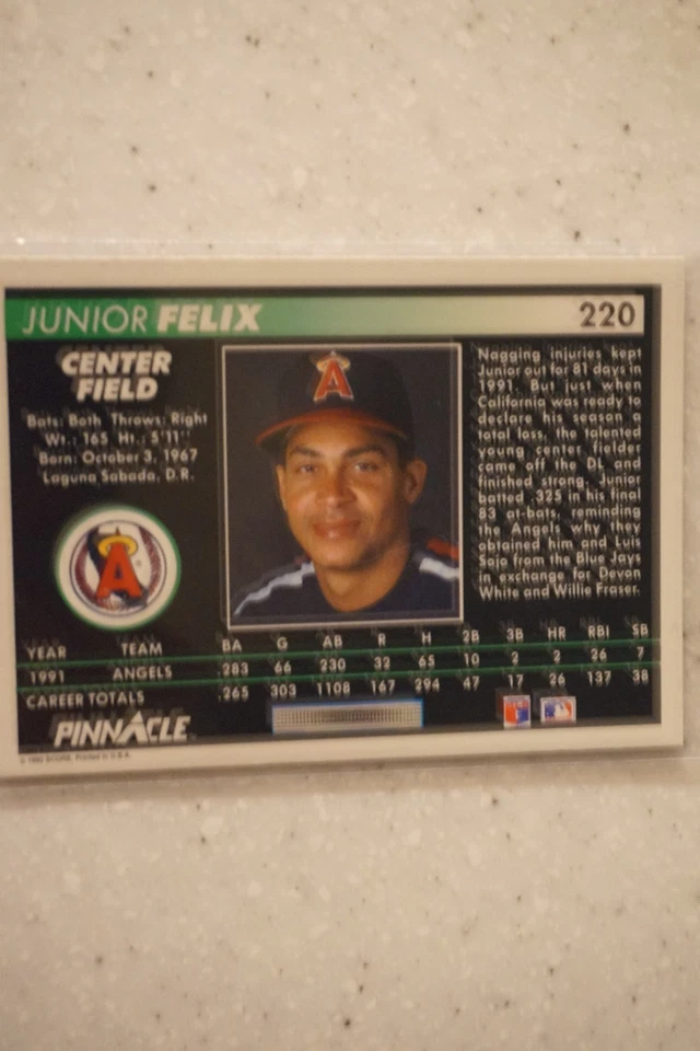 1992 PinnAcle Junior Felix #220 baseball card - Image 2 of 2