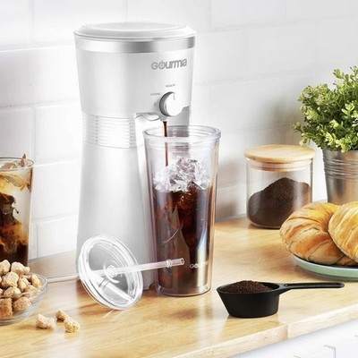 Gourmia Iced Coffee Maker with Reusable Tumbler 25 oz Brew Over Ice