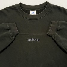 Vintage 90s Adidas Center Logo Crewneck Sweatshirt Army Green Pouch Pockets L