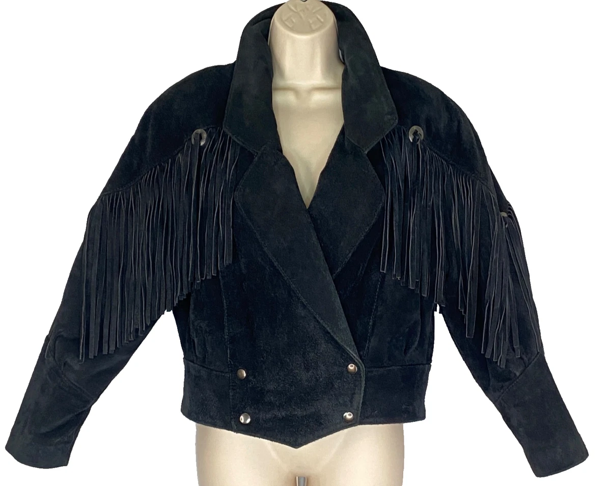 Black Suede Fringe Jacket In Vintage Outerwear Coats & Jackets For