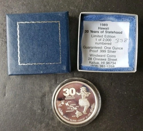 1989 Hawaii Proof 1oz Silver Round