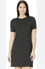 MICHAEL KORS MK Textured Silver Striped Knit Crew Neck Short Sleeve Dress Size S