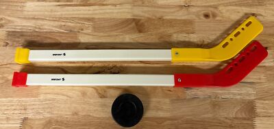 Vintage Sportcraft Hockey Stick Plastic Childrens Red Yellow Blade Uncurved