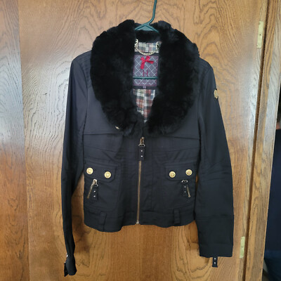 Silvean Heach Women's Black Jacket Sz. XL Removable Rabbit Fur Collar