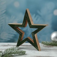 Holzstern Weihnachtsstern Stehend Einseitig Emailliert Holz Natur GrüN 29,3Cm