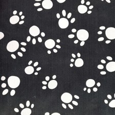 White Puppy Paw Print Black Cotton Poly Fabric 58" BTY Cute Pet Dog Animal