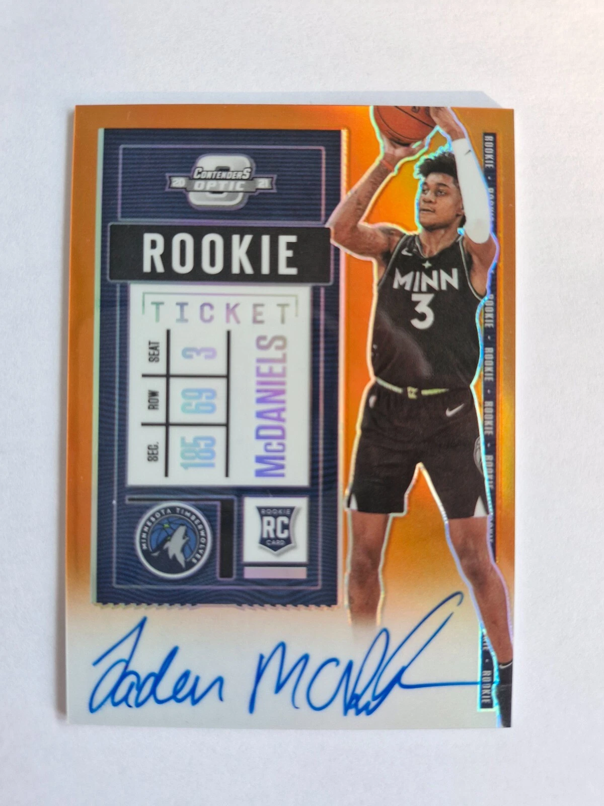 Jaden McDaniels 2020-21 Contenders Optic Rookie Ticket autograph orange 17/25