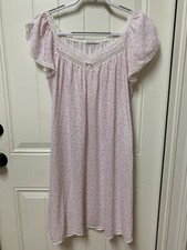 Miss Elaine Summer Nightgown Split Cap Sleeve Short Length Pink/White Sz Medium