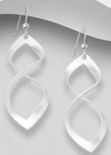 Solid Sterling Silver Infinity Twist Dangle Earrings Matt 2.16" Long 55mm 4.1g