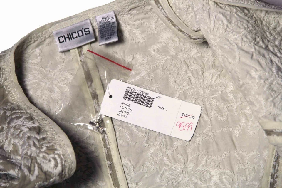 Chaqueta Chico's Nure Letitia Beige Khaki Floral Talla 1 para mujer Foto 3 de 4