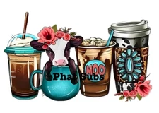 Sublimation Print Cow Drinks Ready To Press Heat Transfer