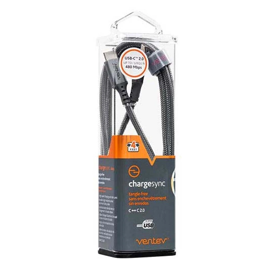Ventev Chargersync серый плетеный кабель USB C - USB C только - Изображение 2 из 4