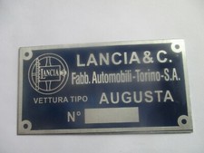 Nameplate Lancia Plate Sign Augusta S61 Pre-war Vintage Car Nameplate Lancia Plate Sign Augusta S61 Pre-war Vintage Car