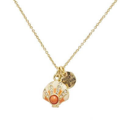 Juicy Couture Orange Enamel Crystal Shell Pendant Necklace Chain/No Packing