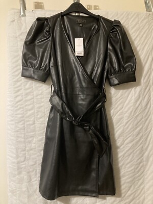Lipsy Crossover Faux Leather Belted Knee Length Dress Size 8 | eBay UK