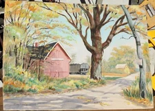 R. Hal Burriss  (1892-1991) Orig. Rail Crossing Scene Watercolor on Heavy Paper