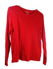 Women's 100 Cotton Basic Long Sleeve T-Shirt Top Soft Knit Red Crew Neck-L