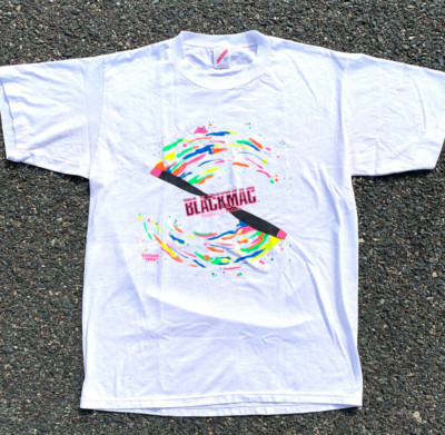 Vintage Oshkosh Black Mac 1990 Neon Propeller Aerospace Tech T Shirt Size Large