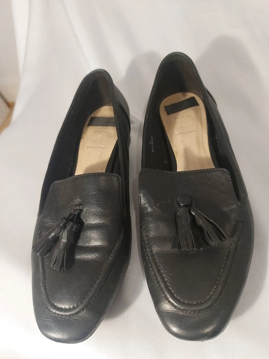 M S Womens Black Leather Loafers Size UK 5 Wide Fit eBay