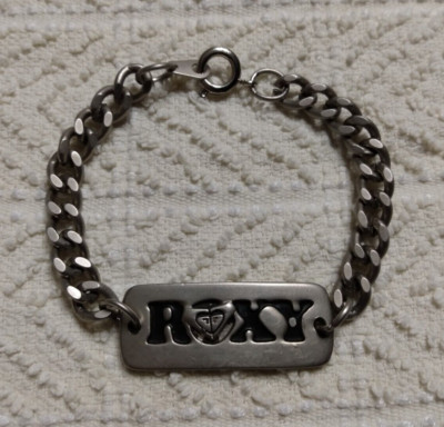 ROXY Metal Chain Bracelet Engraved ''Lost and Found Beach Bound Go-Go Roxy''