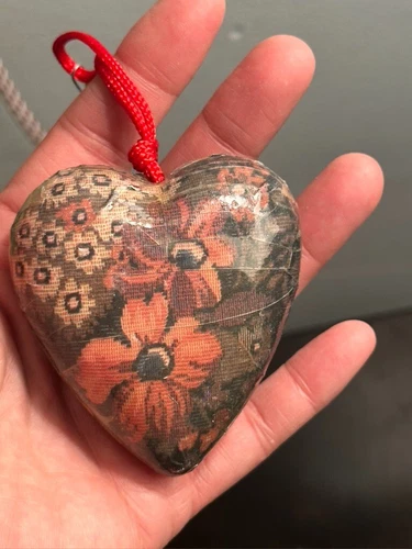 Heart Shape Paper Mache Christmas Ornament VINTAGE