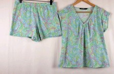 Lauren Ralph Lauren 2PC Pajama Set Womens Blue Paisley MulticolorTop Shorts Sz M